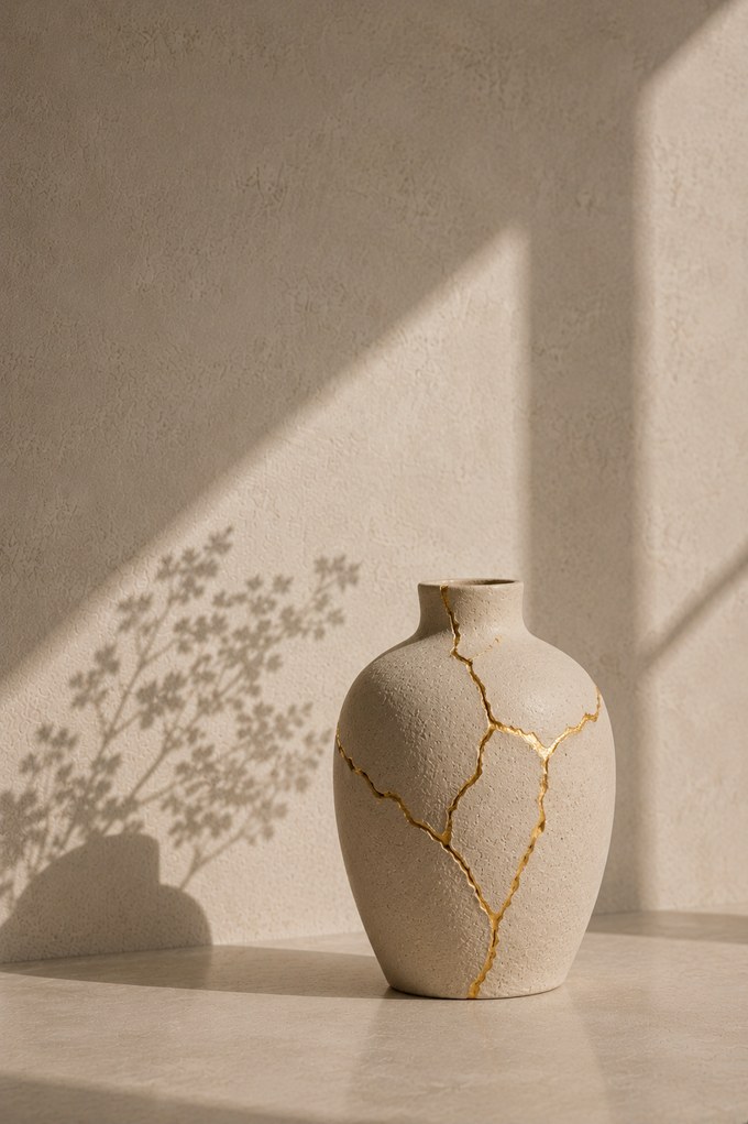 Cerámica reparada con oro, técnica kintsugi
